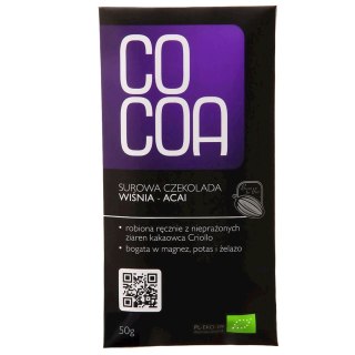 CZEKOLADA SUROWA WIŚNIA - ACAI BIO 50 g - COCOA