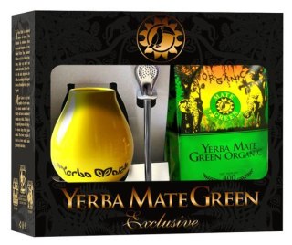 ZESTAW YERBA MATE BIO 400 g, MATERO (LOSOWY WZÓR), BOMBILLA - ORGANIC MATE GREEN