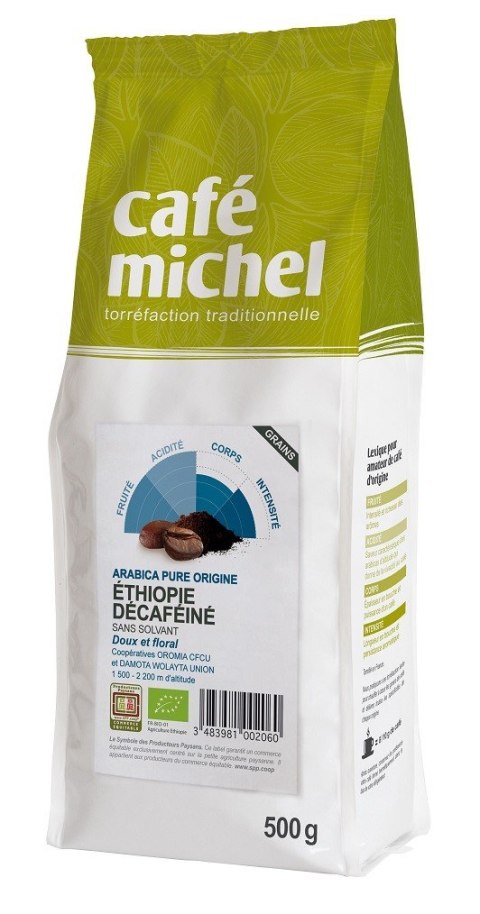 KAWA ZIARNISTA BEZKOFEINOWA ARABICA 100 % ETIOPIA FAIR TRADE BIO 500 g - CAFE MICHEL