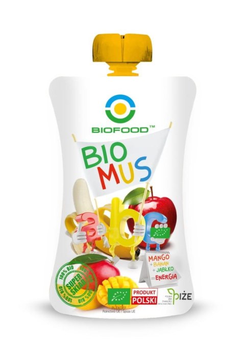 MUS MANGO - BANANOWO - JABŁKOWY BEZGLUTENOWY BIO 90 g - BIO FOOD