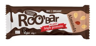 BATON PROTEINOWY Z MIGDAŁAMI W POLEWIE Z GORZKIEJ CZEKOLADY BEZGLUTENOWY BIO 40 g - ROOBAR