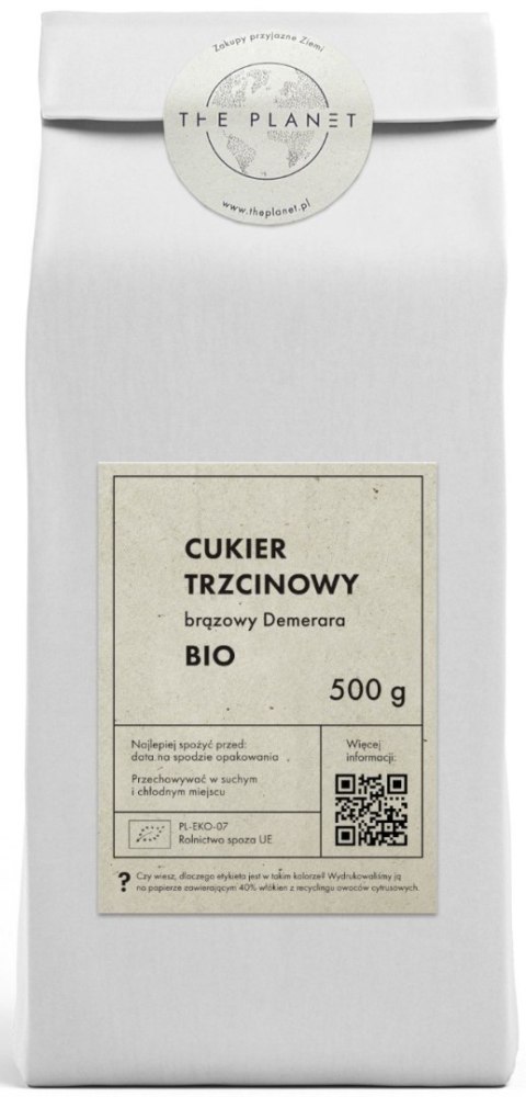 CUKIER TRZCINOWY BRĄZOWY DEMERARA BIO 500 g - THE PLANET