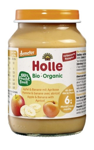 JABŁKO - BANAN - MORELA BEZGLUTENOWE OD 6 MIESIĄCA DEMETER BIO 190 g (SŁOIK) - HOLLE