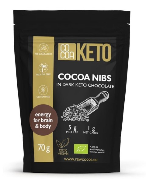 KRUSZONE ZIARNO KAKAO W CZEKOLADZIE KETO BEZ DODATKU CUKRU BEZGLUTENOWE BIO 70 g - COCOA