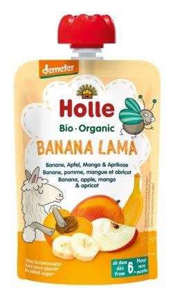 MUS W TUBCE BANANOWA LAMA (BANAN - JABŁKO - MANGO - MORELA) BEZ DODATKU CUKRÓW OD 6 MIESIĄCA DEMETER BIO 100 g - HOLLE