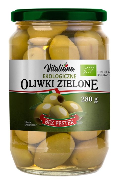 OLIWKI ZIELONE BEZ PESTEK W ZALEWIE BIO 280 g (150 g)- VITALIANA