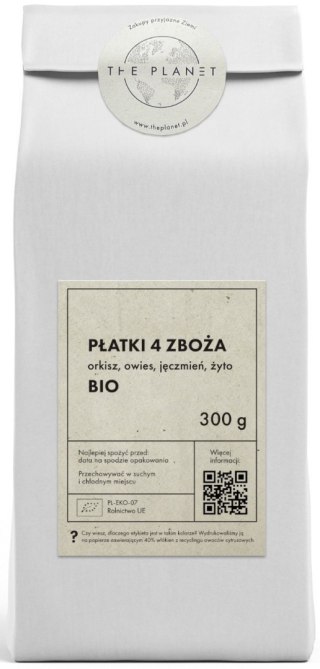 PŁATKI 4 ZBOŻA (ORKISZ, OWIES, JĘCZMIEŃ, ŻYTO) BIO 300 g - THE PLANET