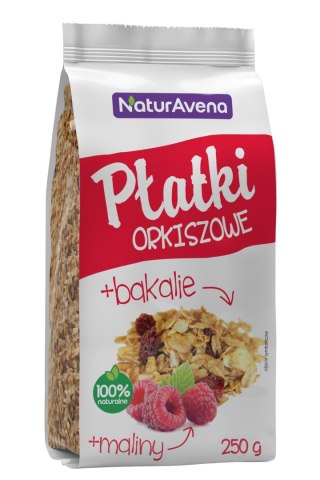 PŁATKI ORKISZOWE Z MALINĄ I BAKALIAMI 200 g - NATURAVENA