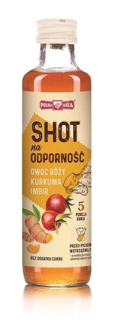 SHOT NA ODPORNOŚĆ OWOC RÓŻY - KURKUMA - IMBIR BEZ DODATKU CUKRU 250 ml - POLSKA RÓŻA