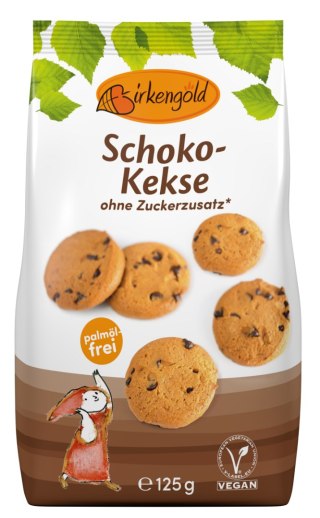 CIASTKA OWSIANE Z KAWAŁKAMI CZEKOLADY BEZ DODATKU CUKRU 125 g - BIRKENGOLD