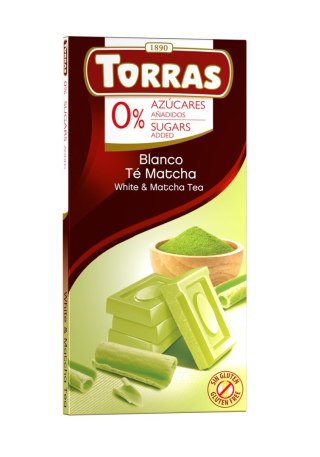 CZEKOLADA BIAŁA Z HERBATĄ MATCHA BEZ DODATKU CUKRU BEZGLUTENOWA 75 g - TORRAS