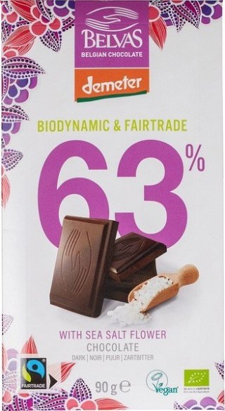 CZEKOLADA GORZKA 63 % Z SOLĄ MORSKĄ FAIR TRADE DEMETER BIO 90 g - BELVAS