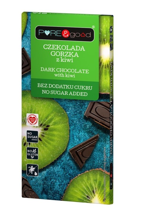 CZEKOLADA GORZKA Z KIWI BEZ DODATKU CUKRU BEZGLUTENOWA 75 g - PURE&GOOD