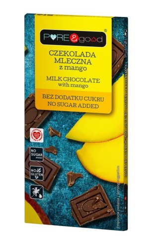 CZEKOLADA MLECZNA Z MANGO BEZ DODATKU CUKRU BEZGLUTENOWA 75 g - PURE&GOOD