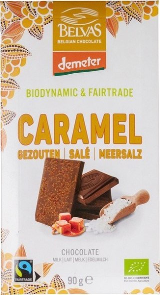 CZEKOLADA MLECZNA ZE SŁONYM KARMELEM FAIR TRADE DEMETER BIO 90 g - BELVAS