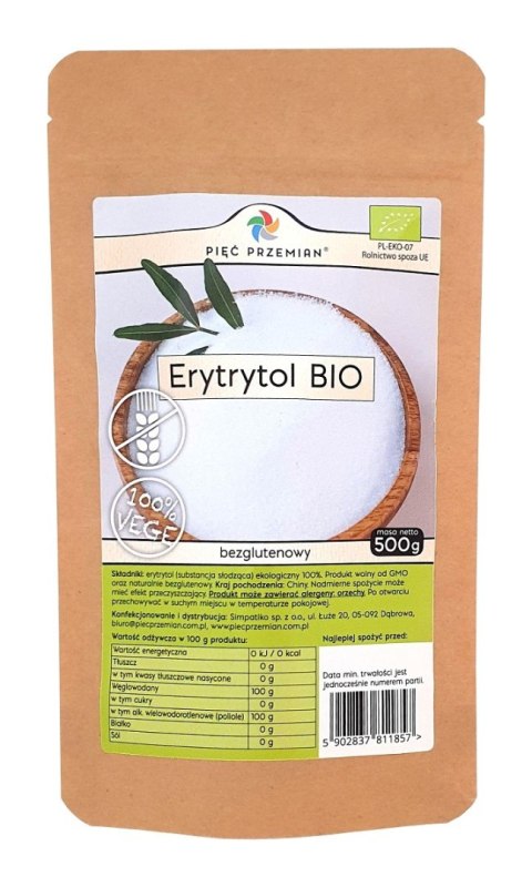 ERYTRYTOL BEZGLUTENOWY BIO 500 g - PIĘĆ PRZEMIAN