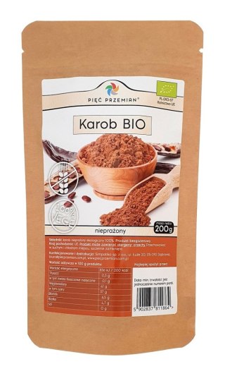 KAROB NIEPRAŻONY BEZGLUTENOWY BIO 200 g - PIĘĆ PRZEMIAN