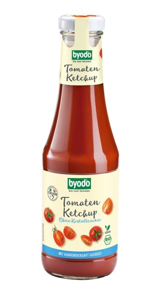 KETCHUP SŁODZONY SYROPEM Z AGAWY BEZGLUTENOWY BIO 500 ml - BYODO