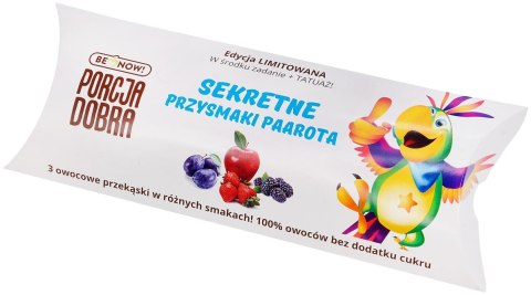 SEKRETNE PRZYSMAKI PAAROTA (3 OWOCOWE PRZEKĄSKI + TATUAŻ) 48 g - PORCJA DOBRA (EDYCJA LIMITOWANA)