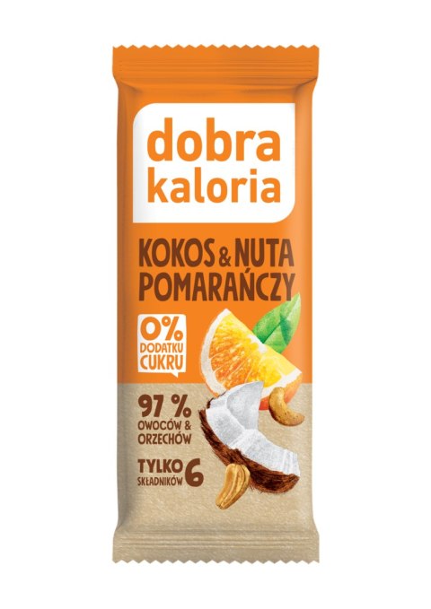 BATON DAKTYLOWY KOKOS & NUTA POMARAŃCZY BEZ DODATKU CUKRÓW 35 g - DOBRA KALORIA