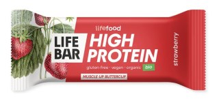 BATON PROTEINOWY Z TRUSKAWKAMI RAW BEZ DODATKU CUKRÓW BEZGLUTENOWY BIO 40 g - LIFEFOOD