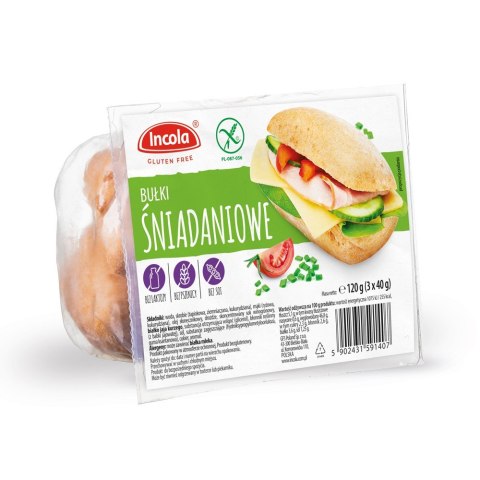 BUŁKI ŚNIADANIOWE BEZGLUTENOWE (3 x 40 g) 120 g - INCOLA