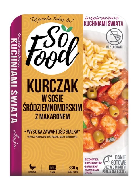 KURCZAK Z MAKARONEM W SOSIE ŚRÓDZIEMNOMORSKIM 330 g - SO FOOD