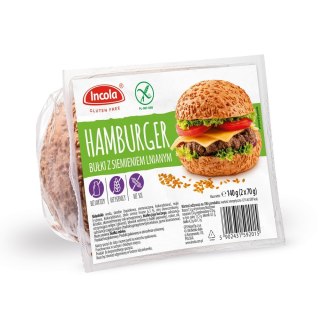 BUŁKI DO HAMBURGERÓW Z SIEMIENIEM LNIANYM BEZGLUTENOWE (2 x 70 g) 140 g - INCOLA