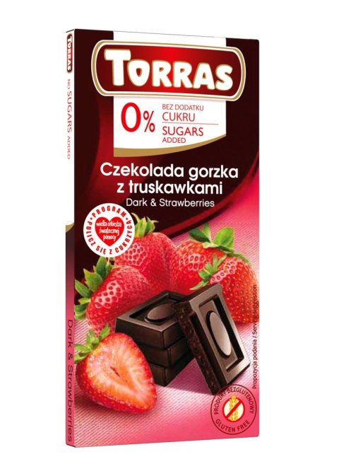 CZEKOLADA GORZKA Z TRUSKAWKAMI BEZ DODATKU CUKRU BEZGLUTENOWA 75 g - TORRAS