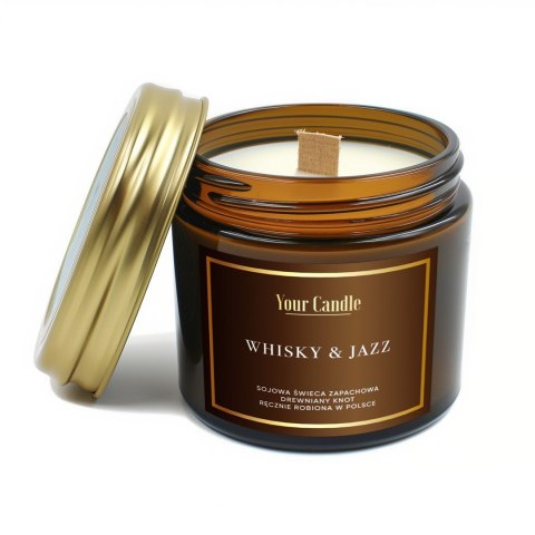 ŚWIECA SOJOWA ZAPACHOWA Z DREWNIANYM KNOTEM WHISKY & JAZZ 120 ml - YOUR CANDLE