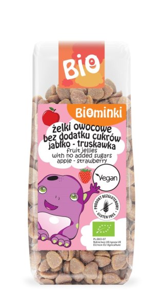 ŻELKI OWOCOWE JABŁKO - TRUSKAWKA BEZ DODATKU CUKRÓW BIO 150 g - BIOMINKI