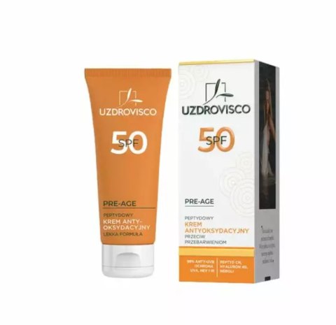 KREM DO TWARZY ANTYOKSYDACYJNY PEPTYDOWY PRZECIW PRZEBARWIENIOM SPF 50 50 ml - UZDROVISCO (PRE-AGE)