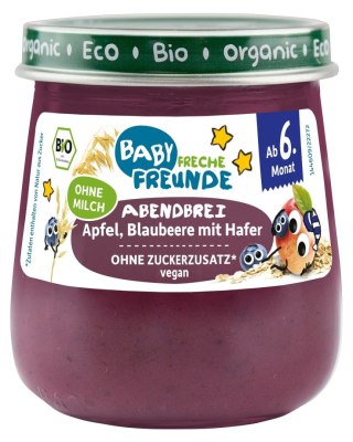 MUS JABŁKO - JAGODA - OWIES BEZ DODATKU CUKRÓW OD 6 MIESIĄCA BIO 120 g - FRECHE FREUNDE